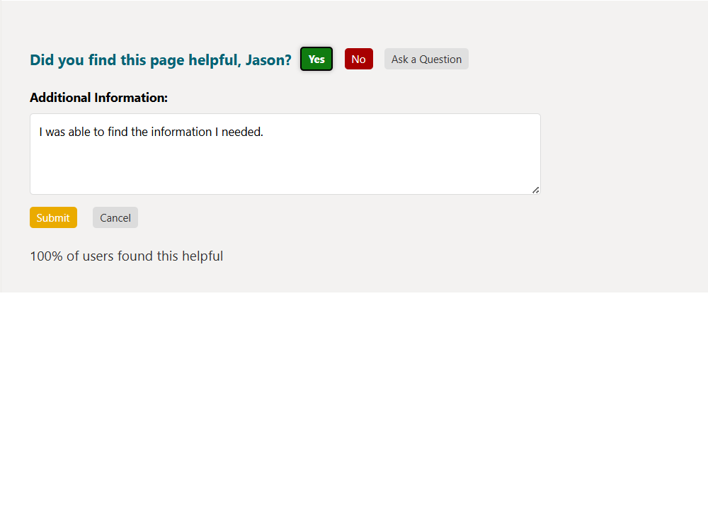 Screenshot of Page Feedback Web Part